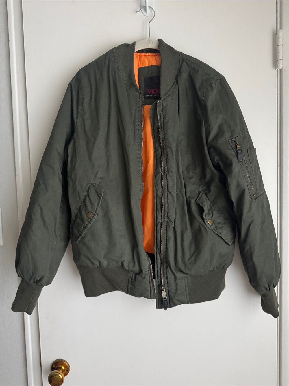 Yoki Olive Green Bomber Jacket with Orange Lining